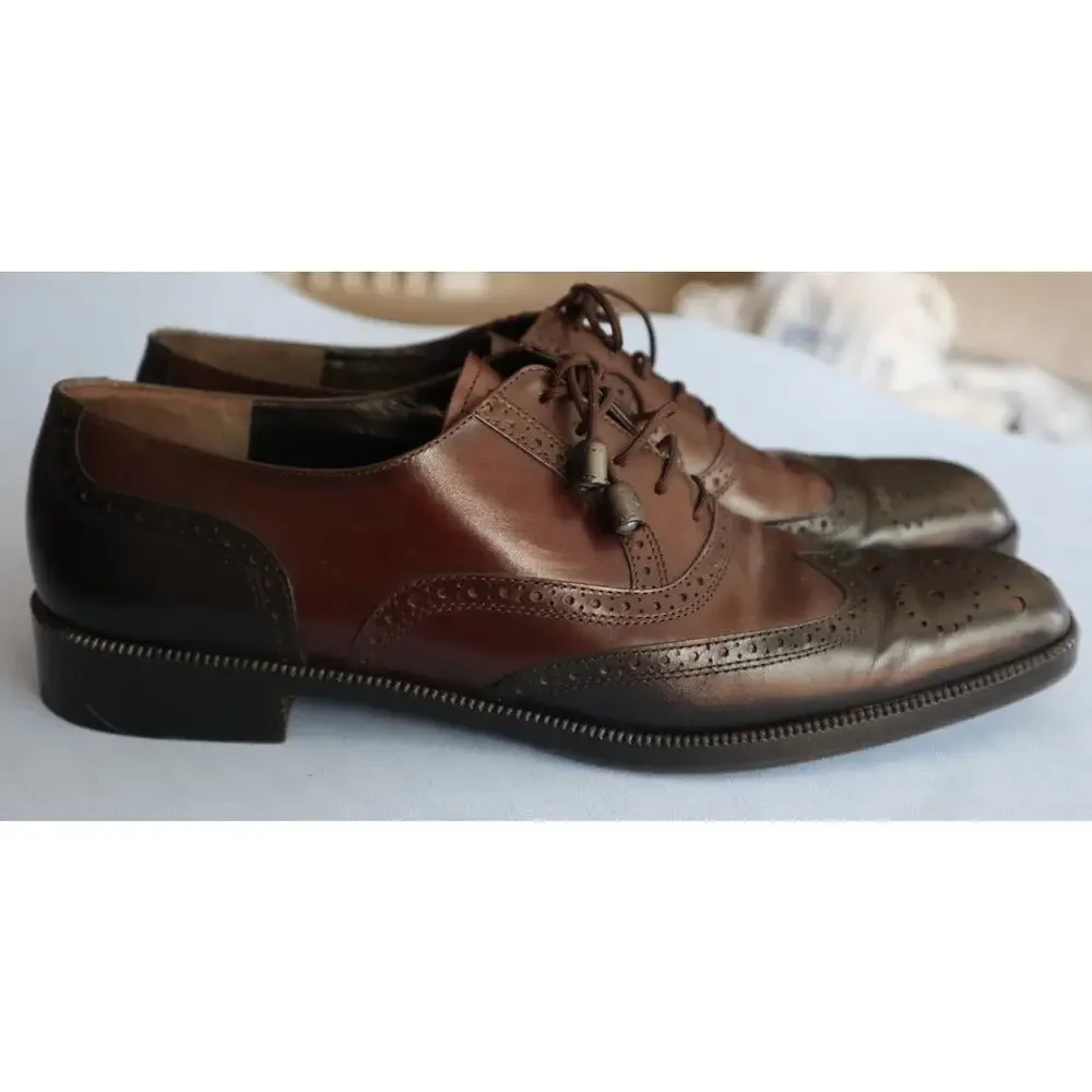 Salvatore Ferragamo Brown Black Leather Oxford Women 9.5 4A Narrow Wingtip AAAA